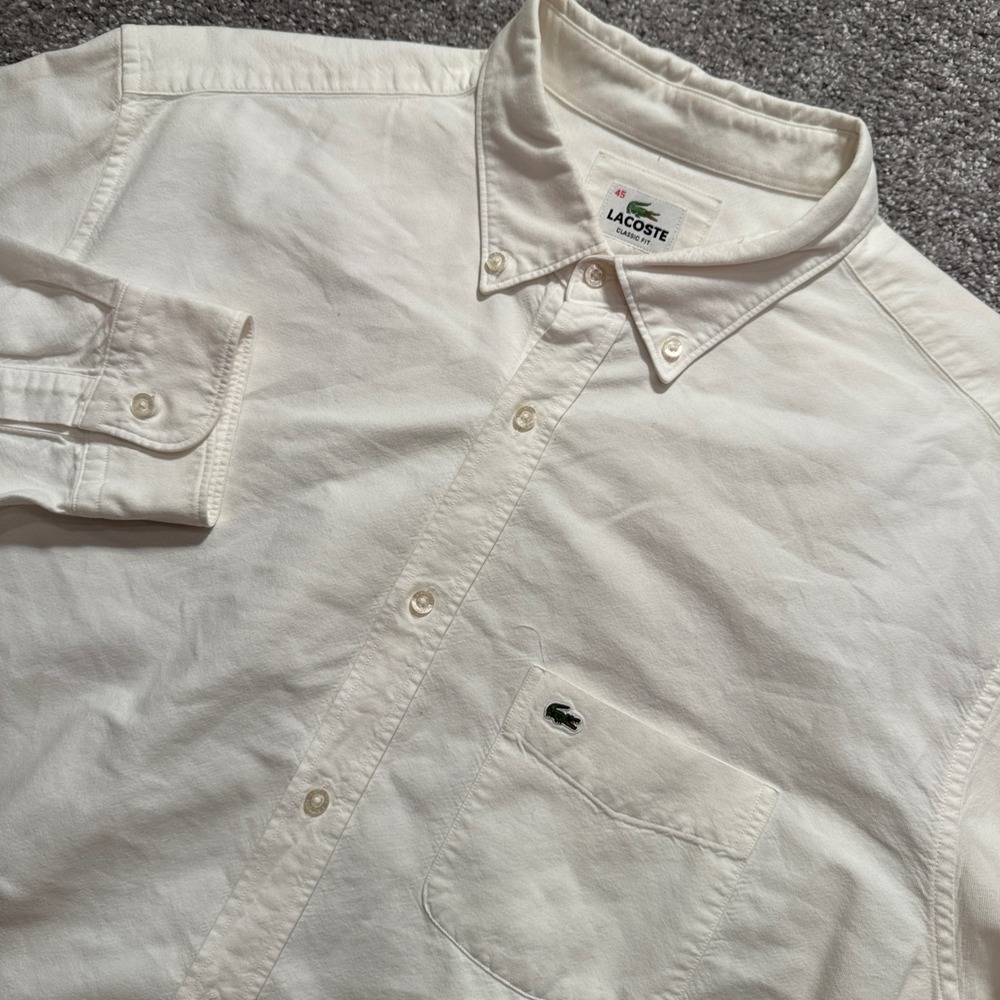 Lacoste Shirt Mens XXL 45 White Oxford OCBD Logo Crocodile Cotton Preppy Classic